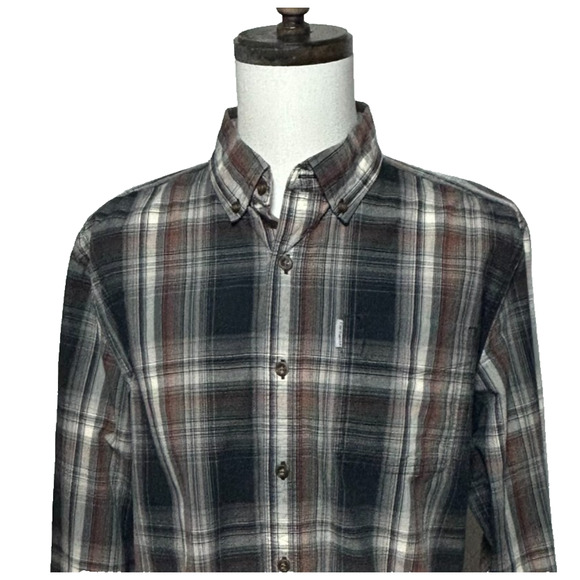 Carhartt Shirt Mens Large Gray Black Plaid Relaxed Fit Button Down Workwear - Picture 1 of 11